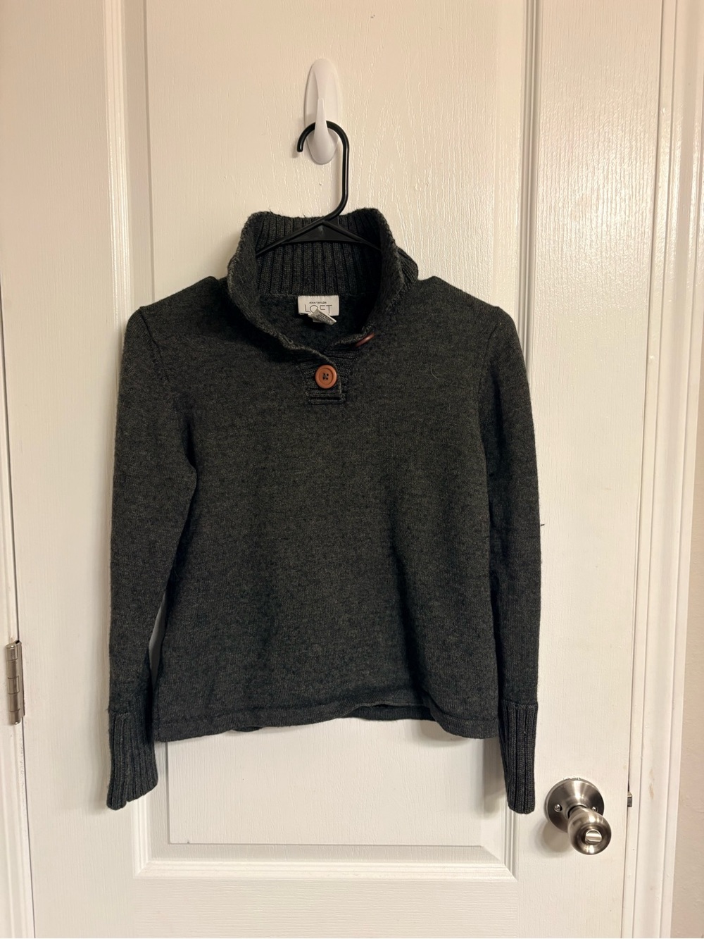 LOFT Charcoal Shawl-Collar Pullover with Wooden Button